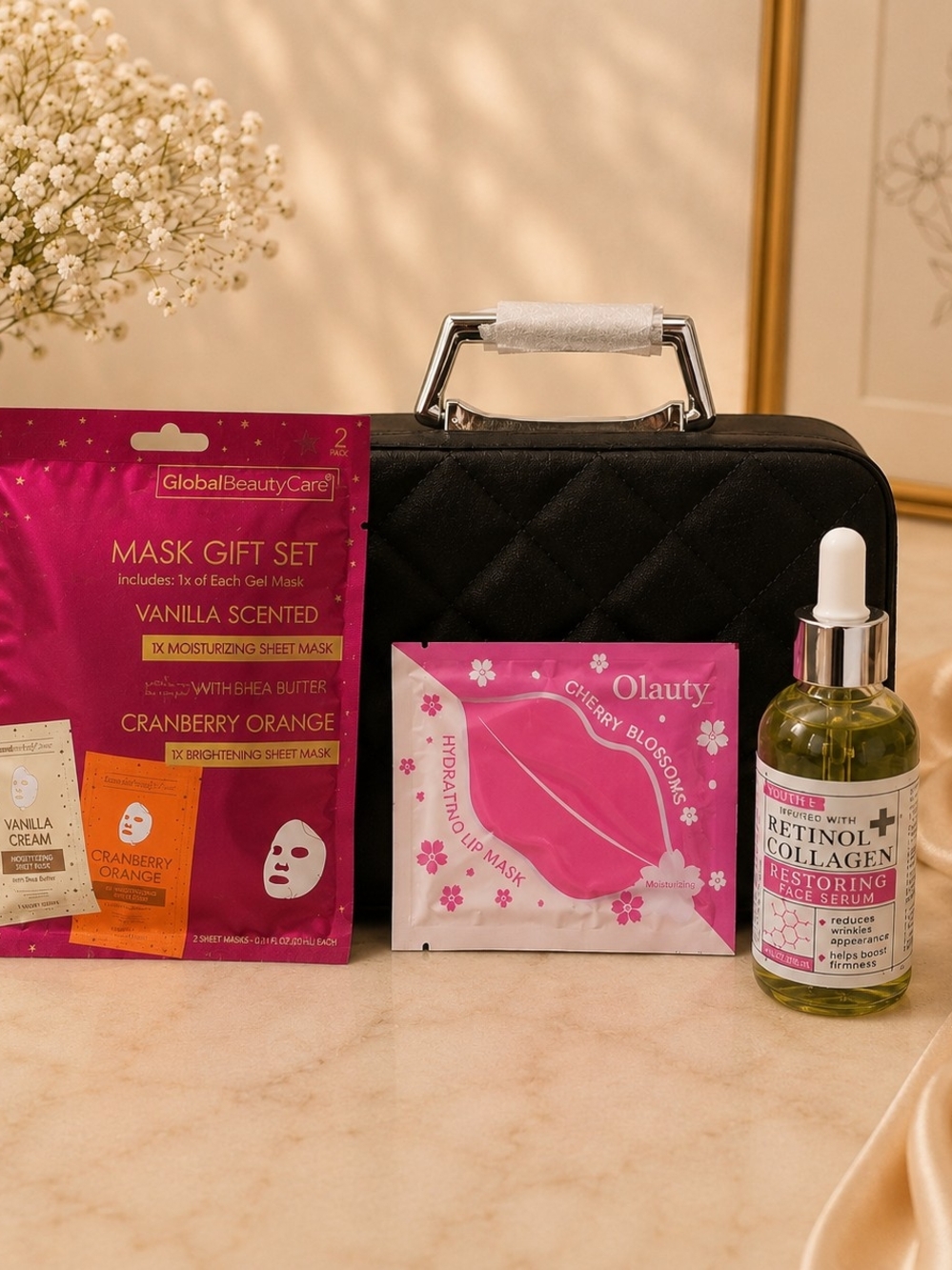 Face Mask,Olauty Hydrating Lip Mask,& Retinol /Collagen Serum& Makeup Case